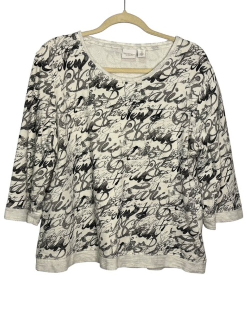 Chico's Sweatshirt Women's Large Weekends French Script Black White Chicos 2